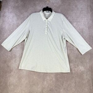 Callaway Polo Shirt Women XXL White Striped Opti-Dri 3/4 Sleeve Golf Top